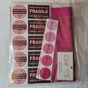 80 Piece Rose Pink Shipping Set - Poly Mailers, Thank You Cards, Stickers NEW